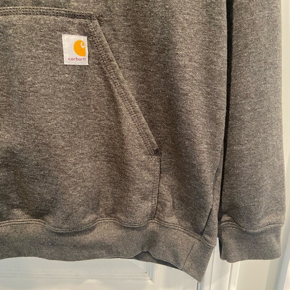 Carhartt Mens Size L Tall Gray Hoodie Pullover Kangaroo Pocket Logo Loose Fit - Picture 2 of 10